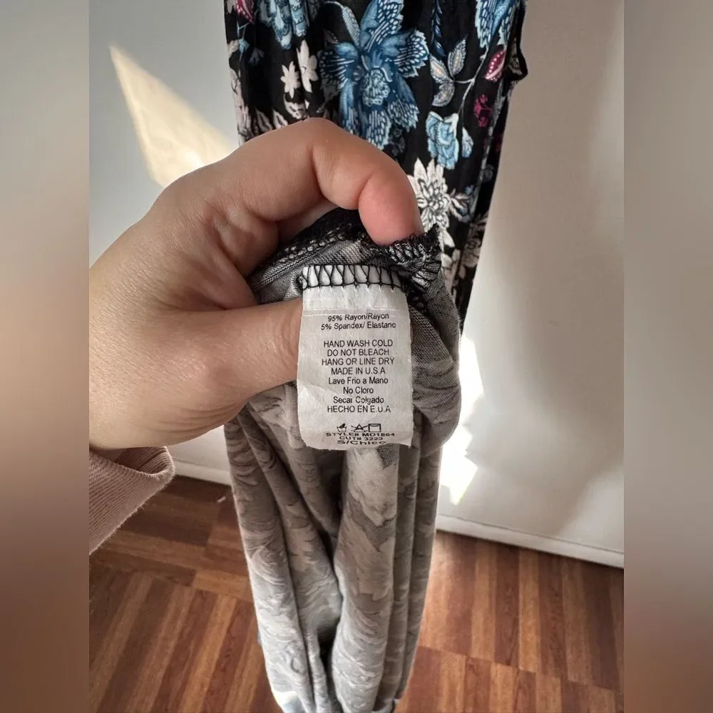 Mai Soli Mock Neck Floral Maxi Dress Made in USA Side Slit Key Hole Closer Sm - Picture 6 of 12